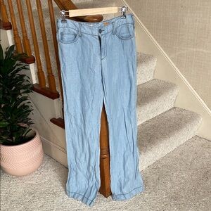 Pilcro & The Letterpress Anthropologie Boho Linen Blend Blue Flare Jeans